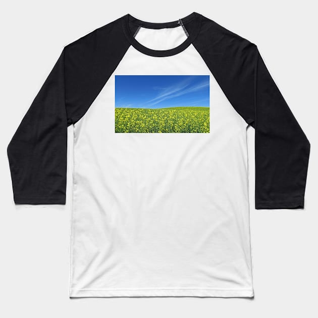 Canola Fields under a Prairie Sky Baseball T-Shirt by Steves-Pics